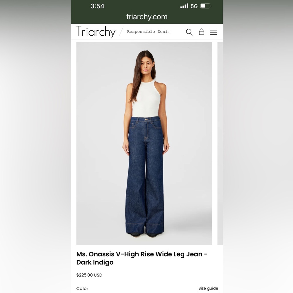 Triarchy Women's High Rise Wide Leg Jeans - Dark Indigo